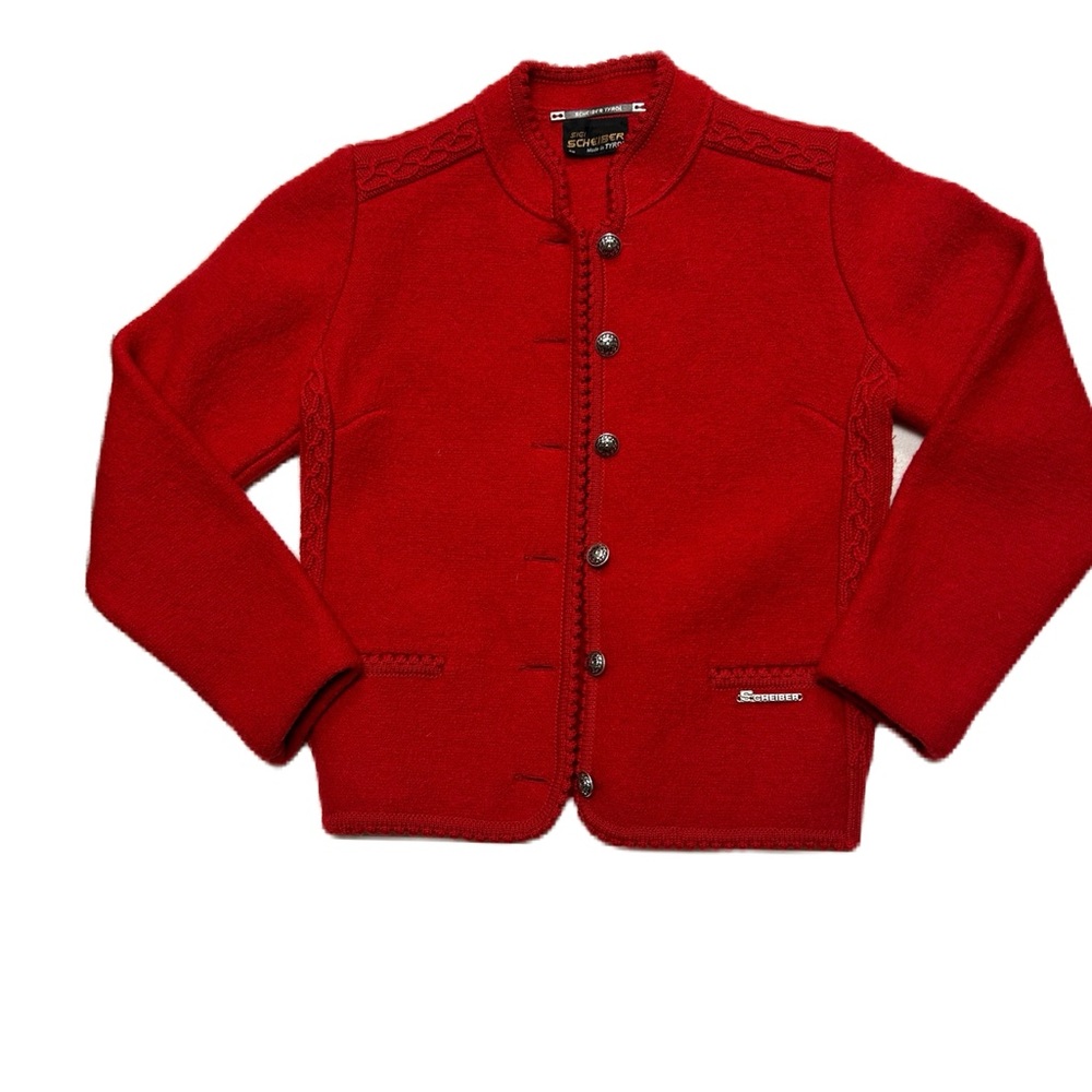 Vintage Boiled Wool Jacket Schieber Tyrol Button Pocket Red Sz 38